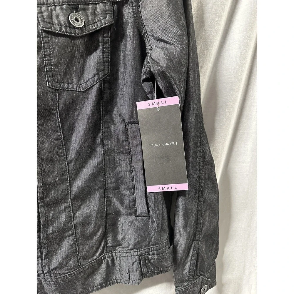 TAHARI‎ ✨New✨ Button Up Tencil Pin Tuck Jacket/Overshirt TC18-1509S Blk/Charcoal
